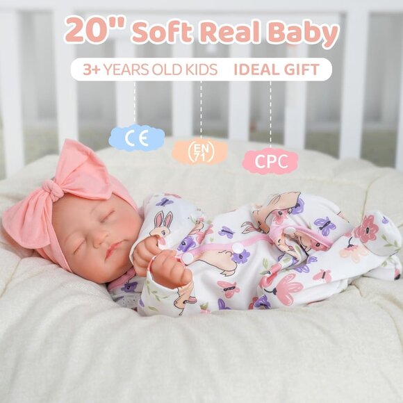 🆕17inch Soft Cloth Body Newborn Baby Poseable Limbs Pink White Baby Doll Girl - Picture 4 of 8